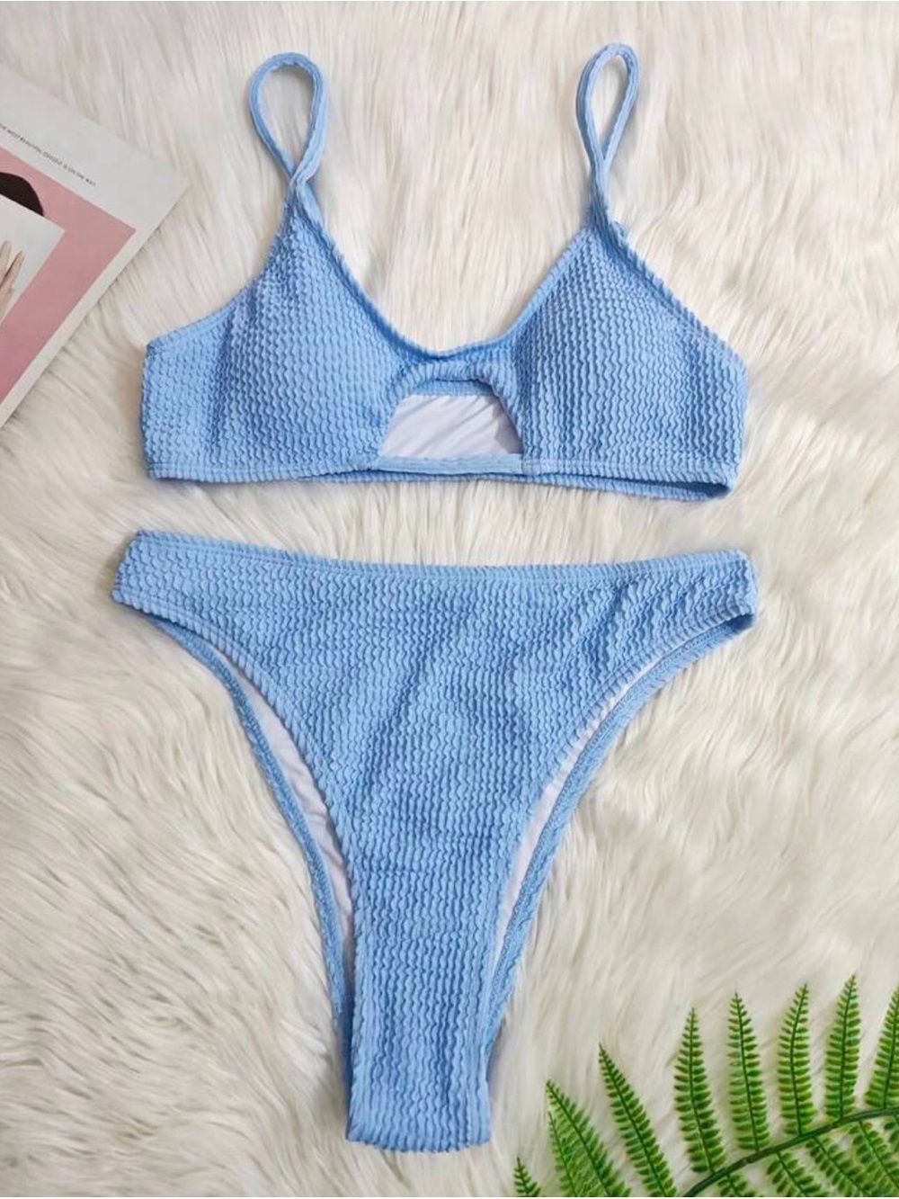 SHEIN Light Blue Textured Cutout Bikini